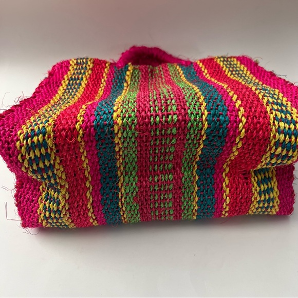 Handmade Colorful Striped Straw Bag with Top Handle - Picture 4 of 5